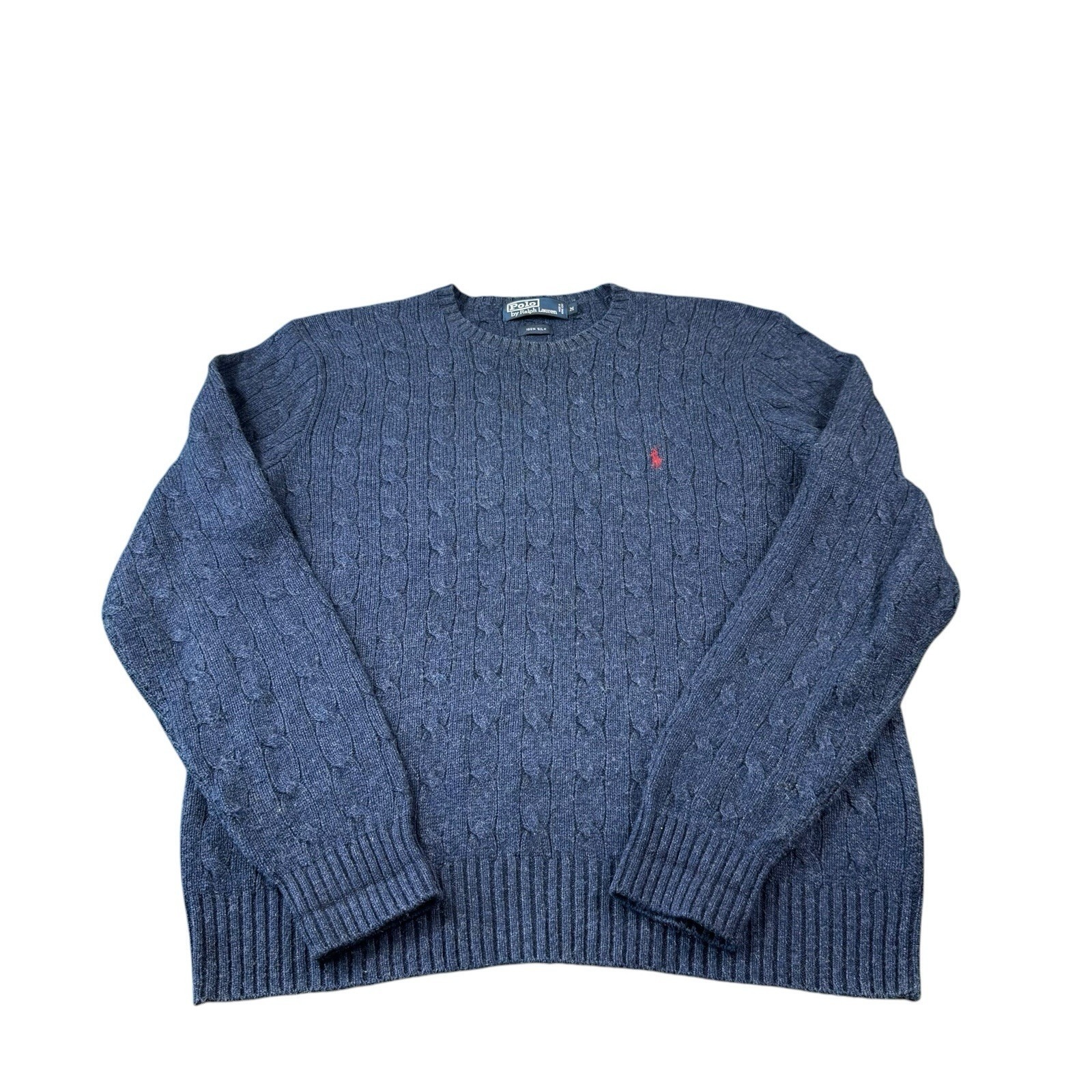 Polo Ralph Lauren Blue Pure Silk Cableknit Vtg Crewneck Sweater Size Medium